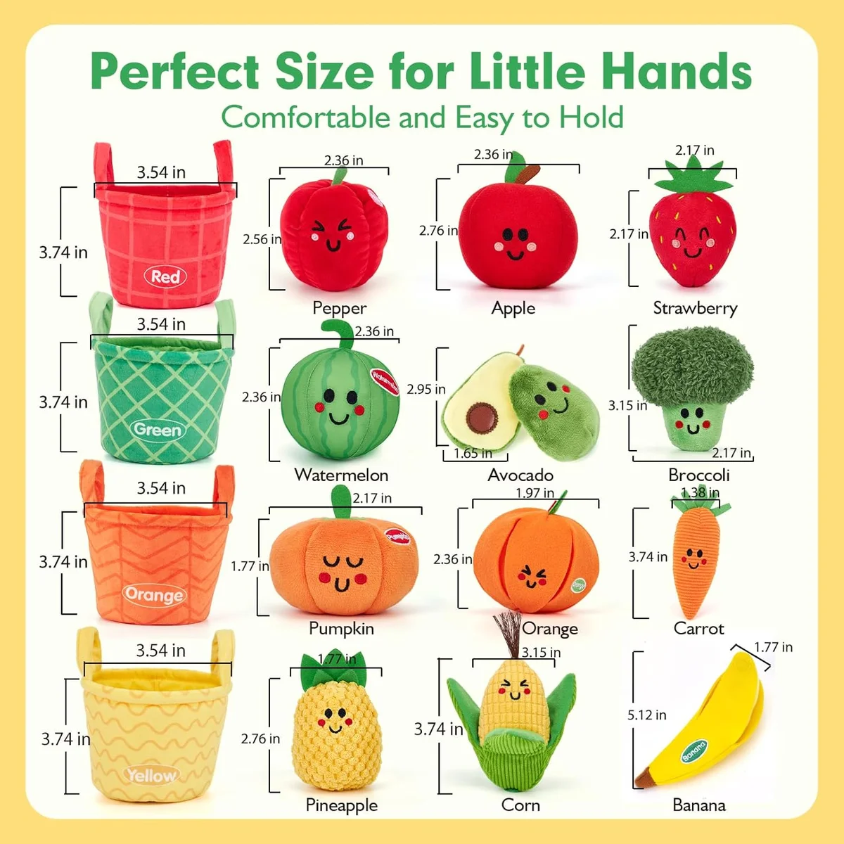 hahaland Baby Sensory Toys - My First Fruit Vegetable Color Sorting Play Food 16 PCS Plush - Multi Color - New image 8