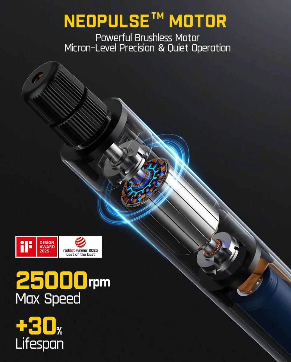 Fanttik F2 Master Mini Cordless Rotary Tool Kit NeoPulse Motor 25000 RPM Gray New image 3