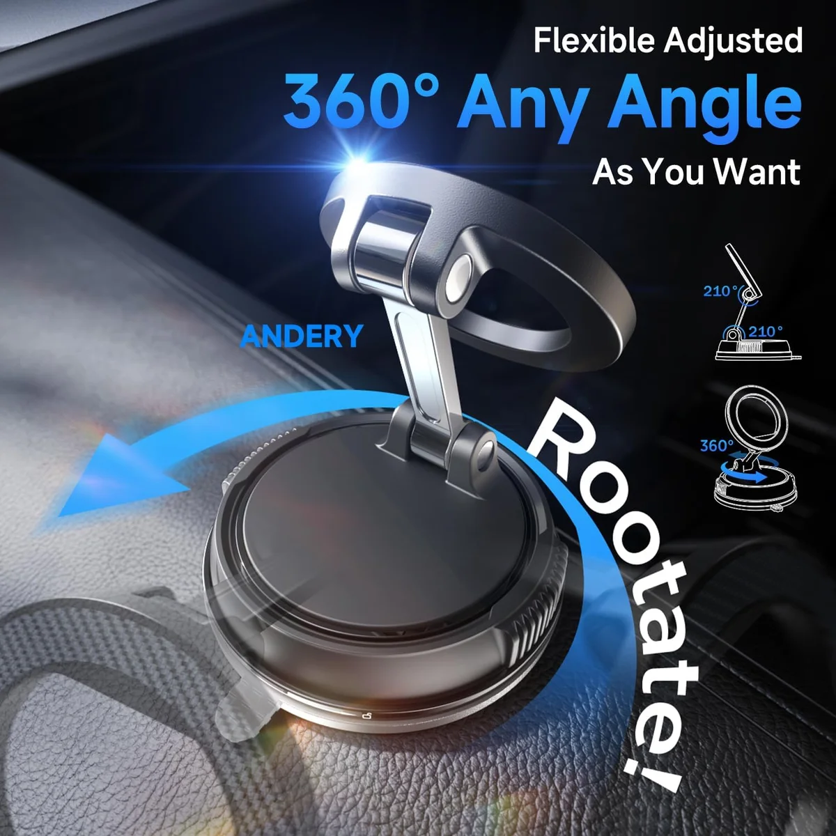 ANDERY Car Phone Holder for Magsafe RLX10 [78+LBS Suction & 2400gf Magnetic] Carbon Fiber New image 4