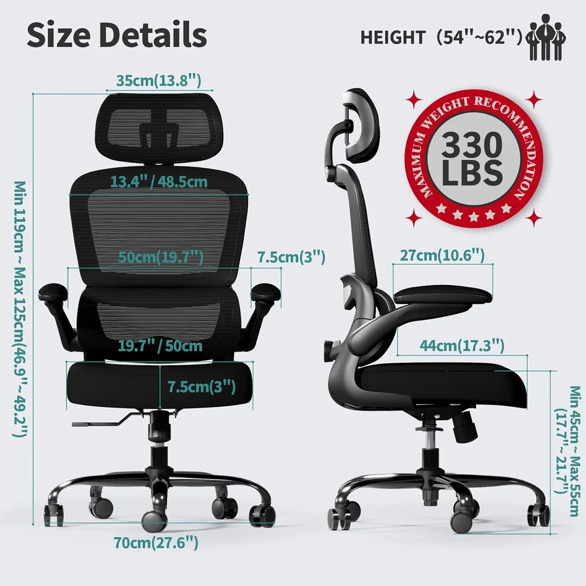 TRALT Ergonomic Desk Chair YX001-1 330 LBS Load Capacity Black New image 2