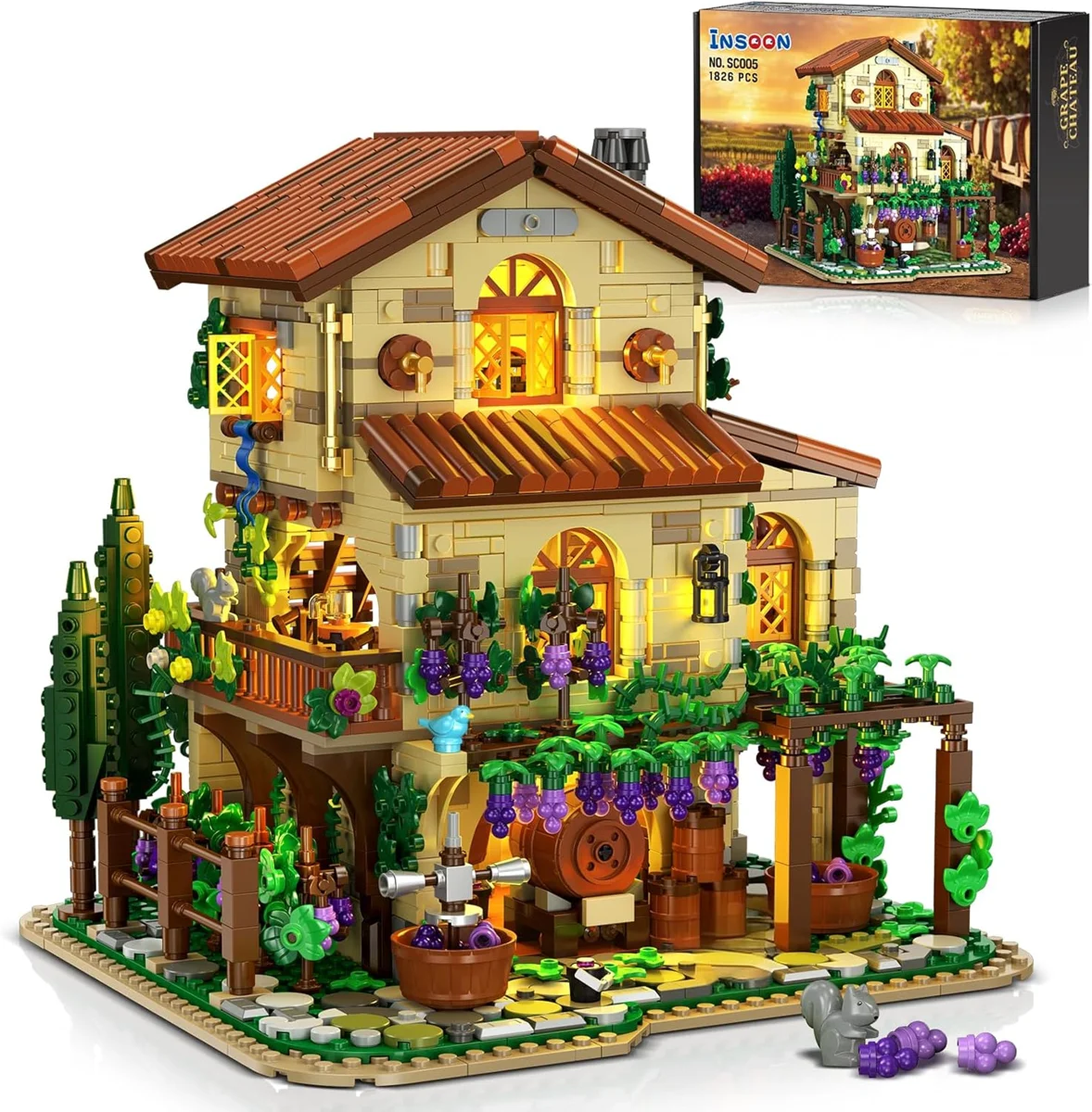 INSOON Winery Chateau House Building Set SC005 1826 PCS with Lights Red, Yellow, Green, Brown, Beige New