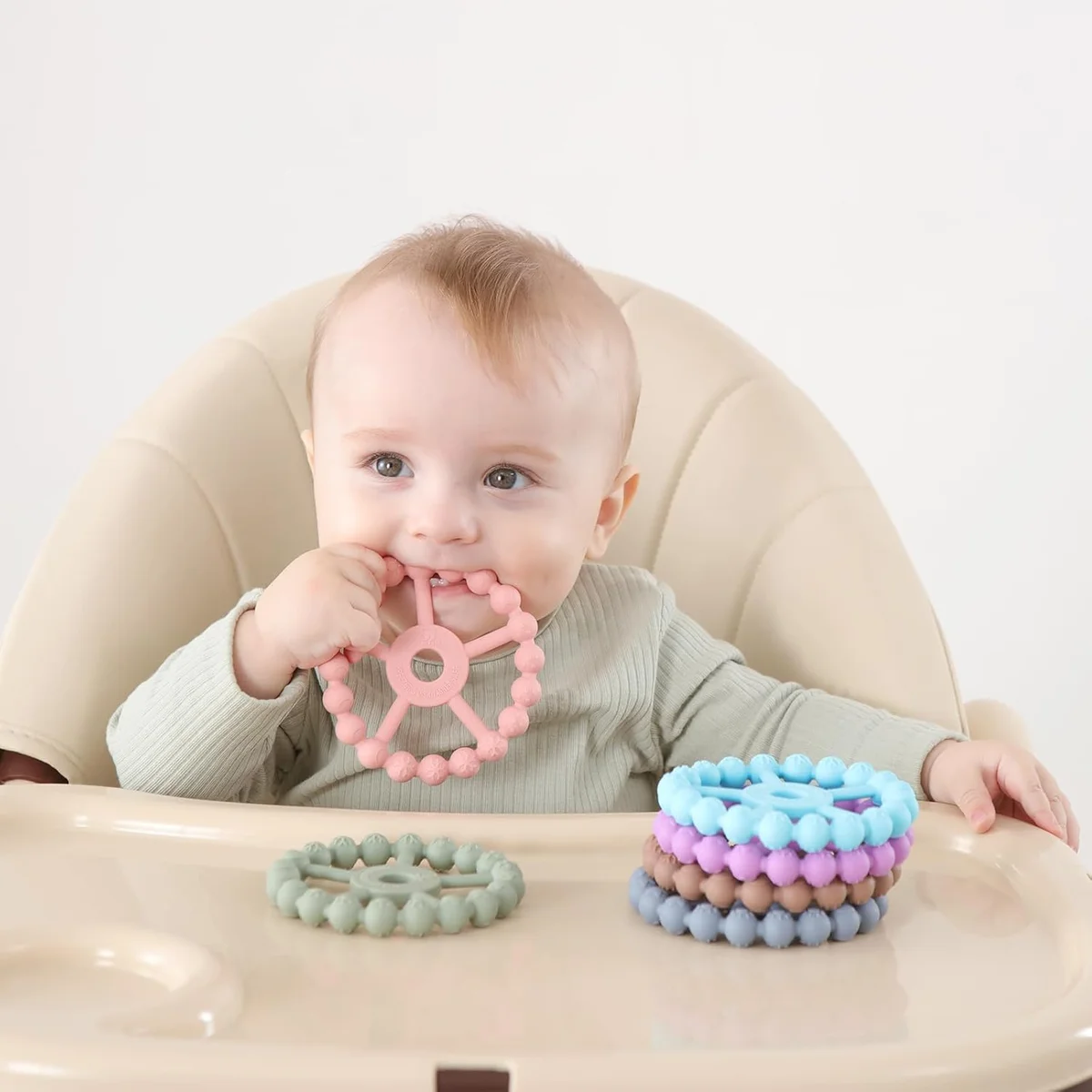 Seposeve 3 Pack Ring Teether Baby Toys YSTRT01 Silicone Teething Relief Purple Pink White - New image 2