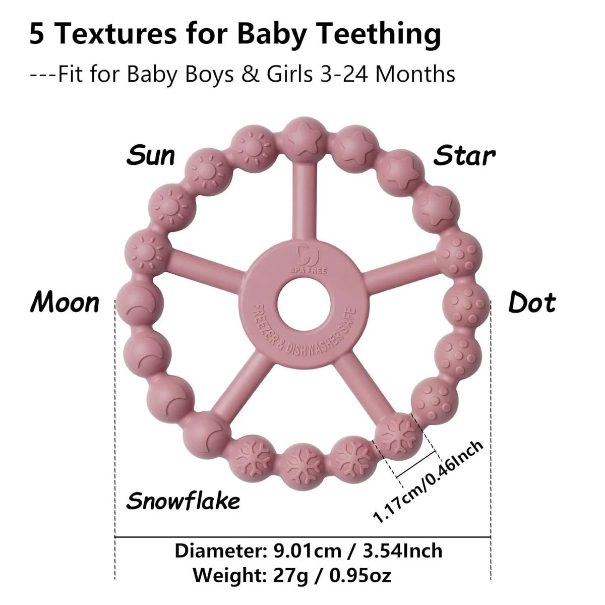 Seposeve 3 Pack Ring Teether Baby Toys YSTRT01 Silicone Teething Relief Purple Pink White - New image 3