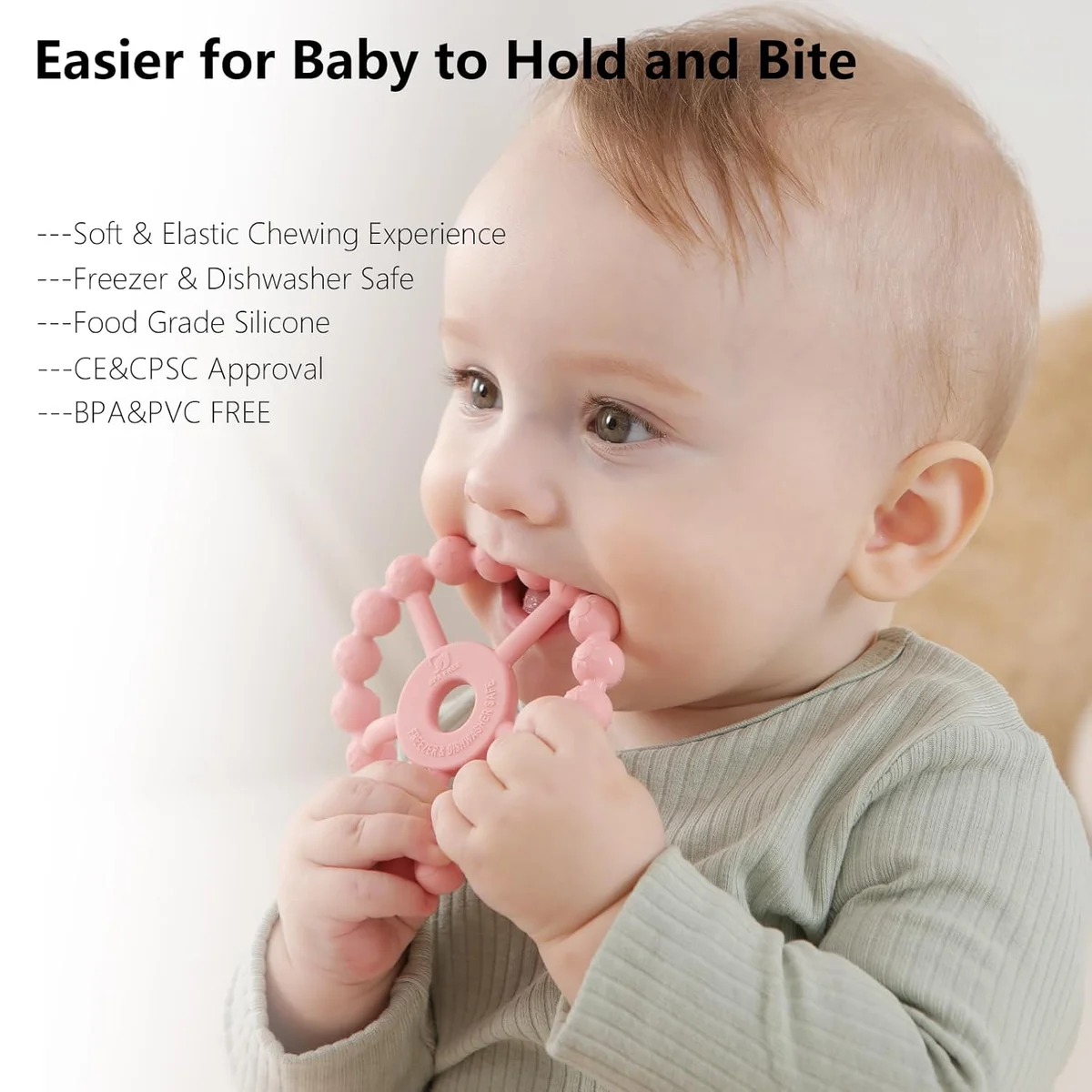 Seposeve 3 Pack Ring Teether Baby Toys YSTRT01 Silicone Teething Relief Purple Pink White - New image 4