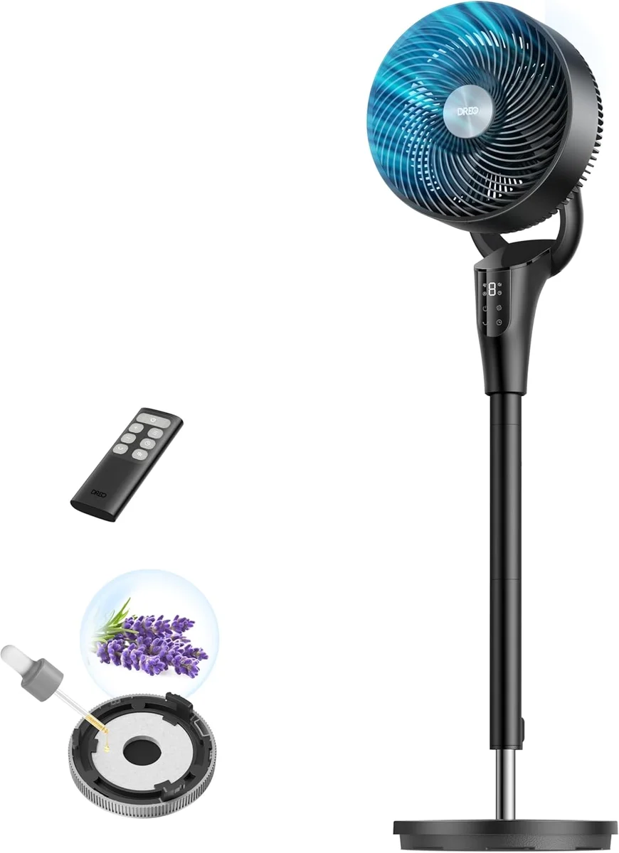 DREO 90° Oscillating Standing Fan DR-HPF013 20dB Quiet 8 Speeds Black New