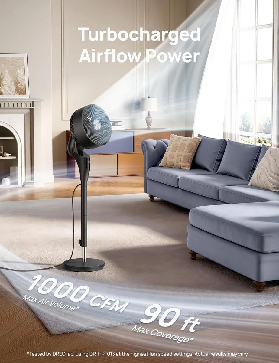 DREO 90° Oscillating Standing Fan DR-HPF013 20dB Quiet 8 Speeds Black New image 3