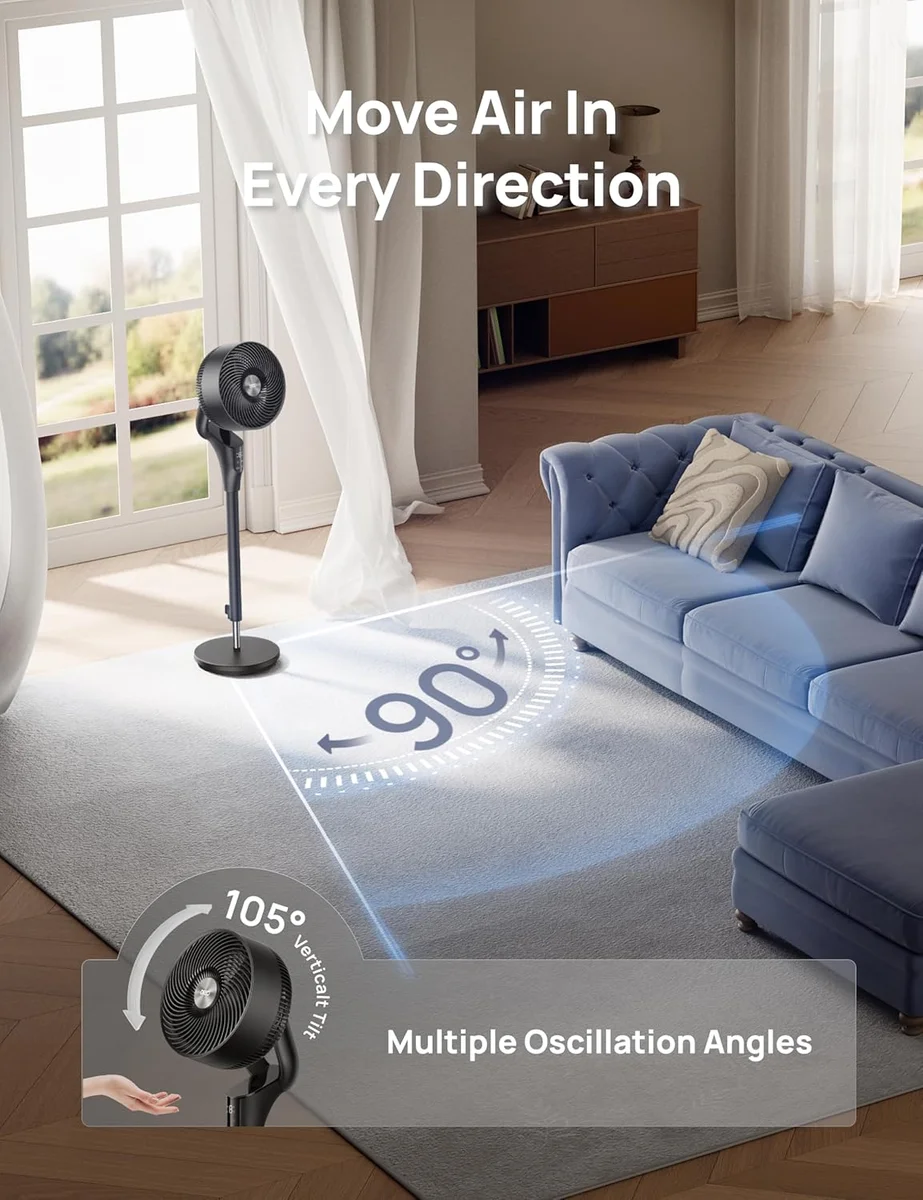 DREO 90° Oscillating Standing Fan DR-HPF013 20dB Quiet 8 Speeds Black New image 4
