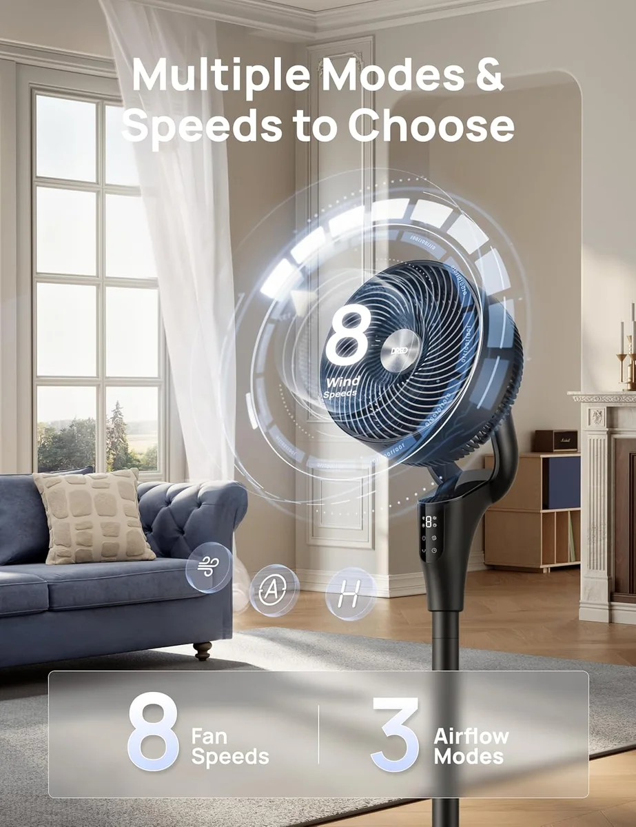 DREO 90° Oscillating Standing Fan DR-HPF013 20dB Quiet 8 Speeds Black New image 5