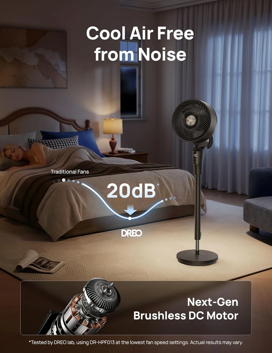 DREO 90° Oscillating Standing Fan DR-HPF013 20dB Quiet 8 Speeds Black New image 6