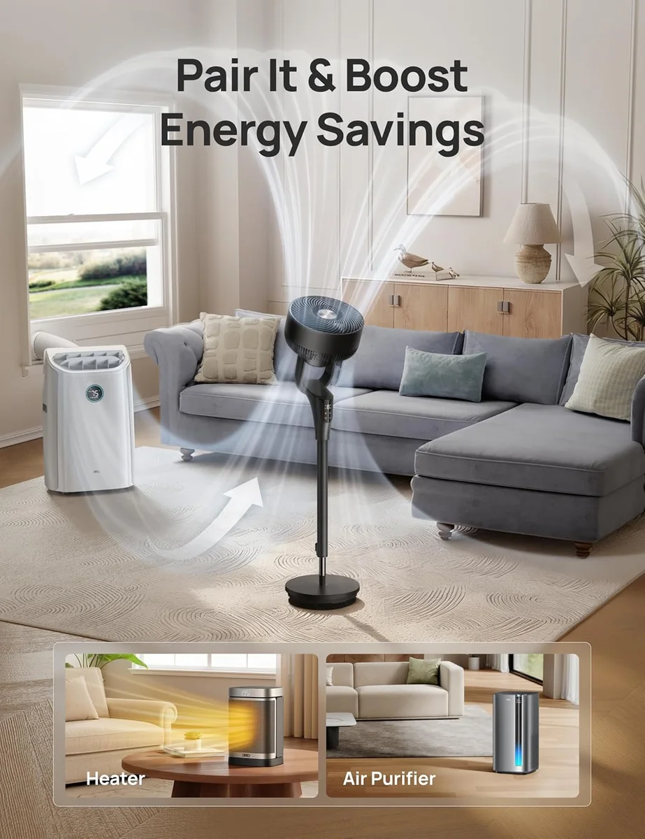 DREO 90° Oscillating Standing Fan DR-HPF013 20dB Quiet 8 Speeds Black New image 7