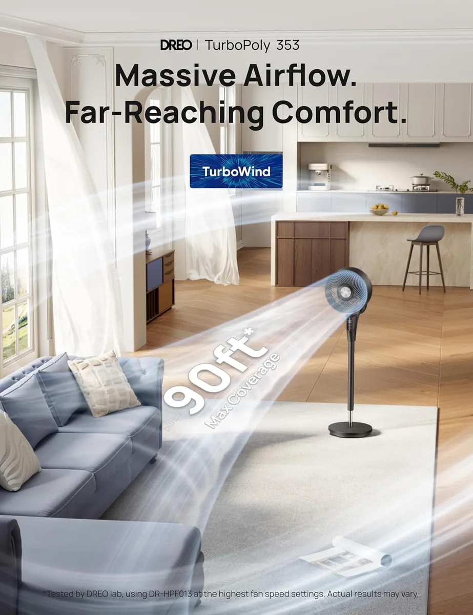 DREO 90° Oscillating Standing Fan DR-HPF013 20dB Quiet 8 Speeds Black New image 8