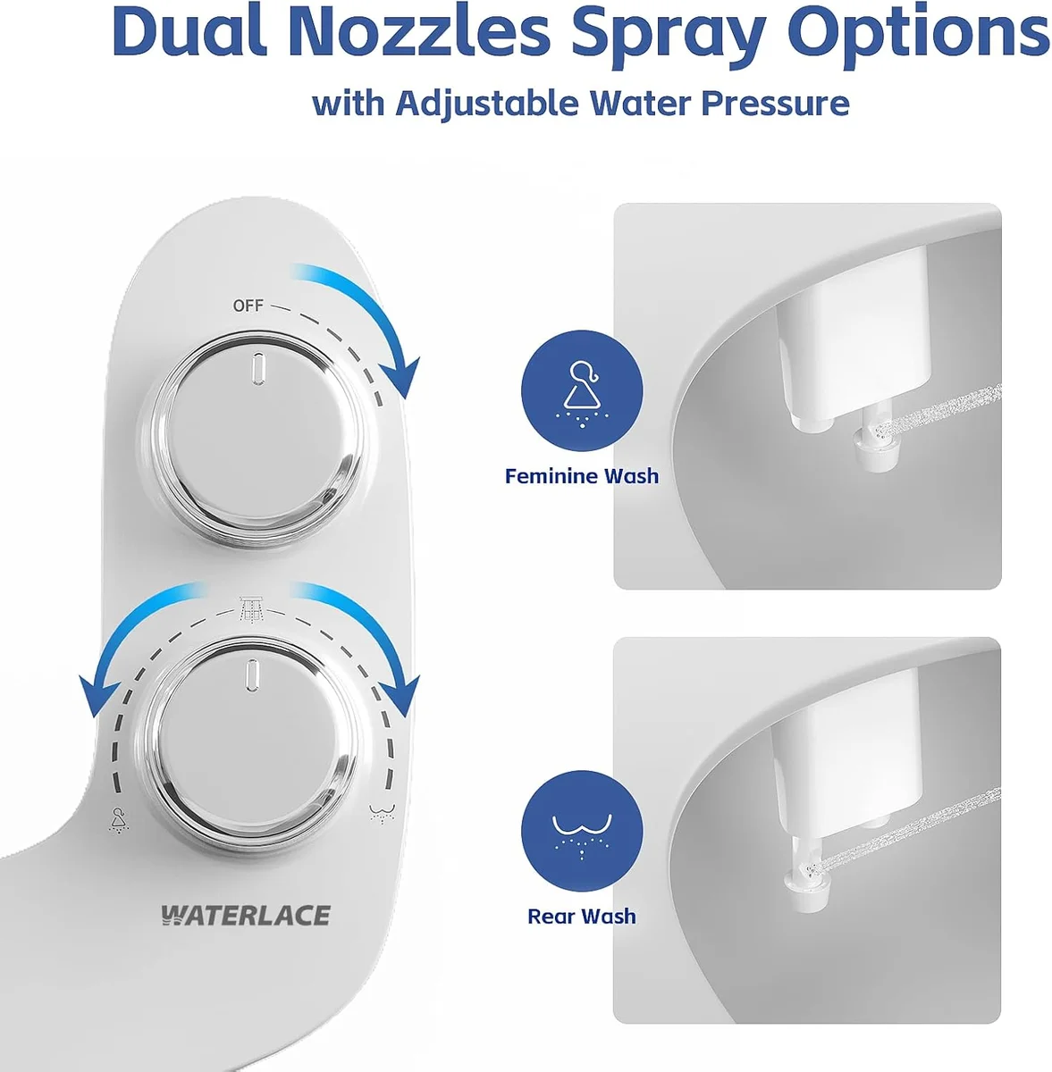 WATERLACE Bidet Attachment for Toilet Non Electric Dual Nozzle Adjustable Water Pressure Plastic New image 3