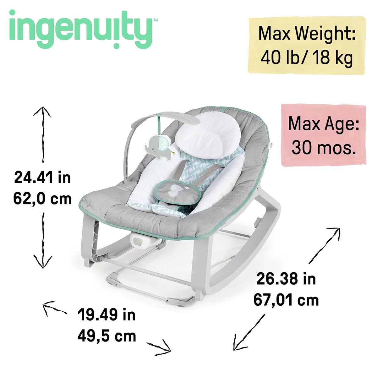 Ingenuity Keep Cozy 3-in-1 Vibrating Baby Bouncer 12428 - For Infants to Toddlers Up to 40 lbs Weaver - New image 4