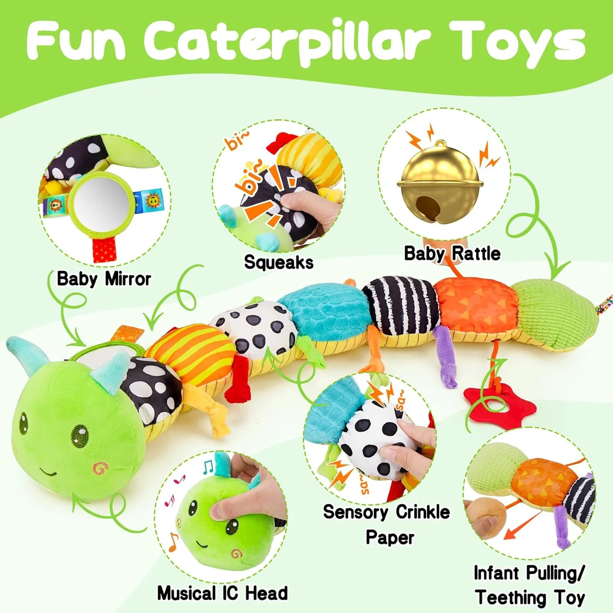 Topsochir Baby Sensory Toys Caterpillar SZ2112007BYA 4-in-1 Plush Green New image 2