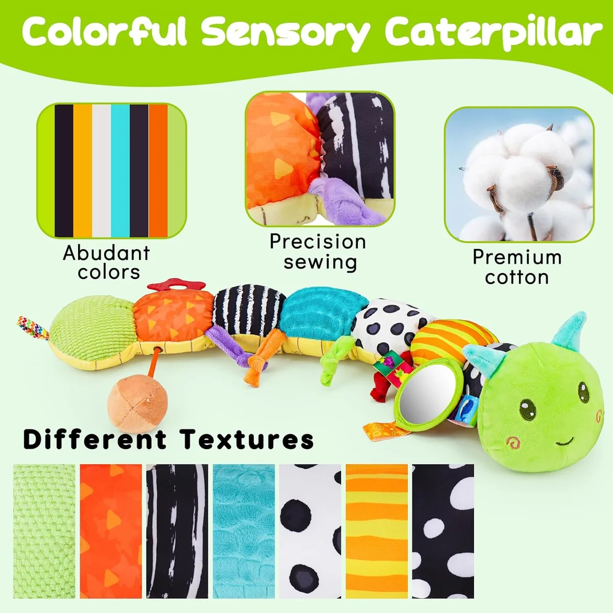 Topsochir Baby Sensory Toys Caterpillar SZ2112007BYA 4-in-1 Plush Green New image 4
