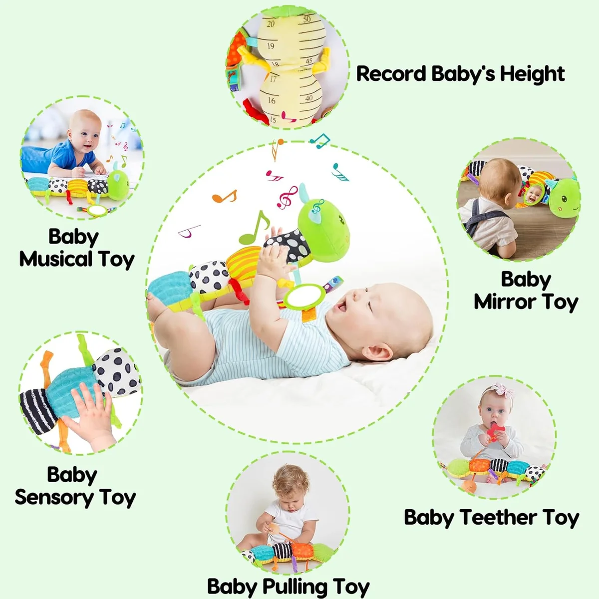 Topsochir Baby Sensory Toys Caterpillar SZ2112007BYA 4-in-1 Plush Green New image 6