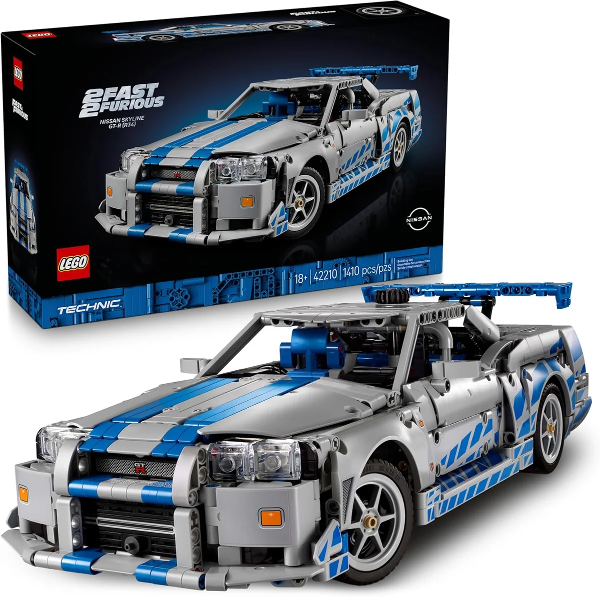 LEGO Technic 2 Fast 2 Furious Nissan Skyline GT-R (R34) Car Model 42210 Drift Function Multicolor New