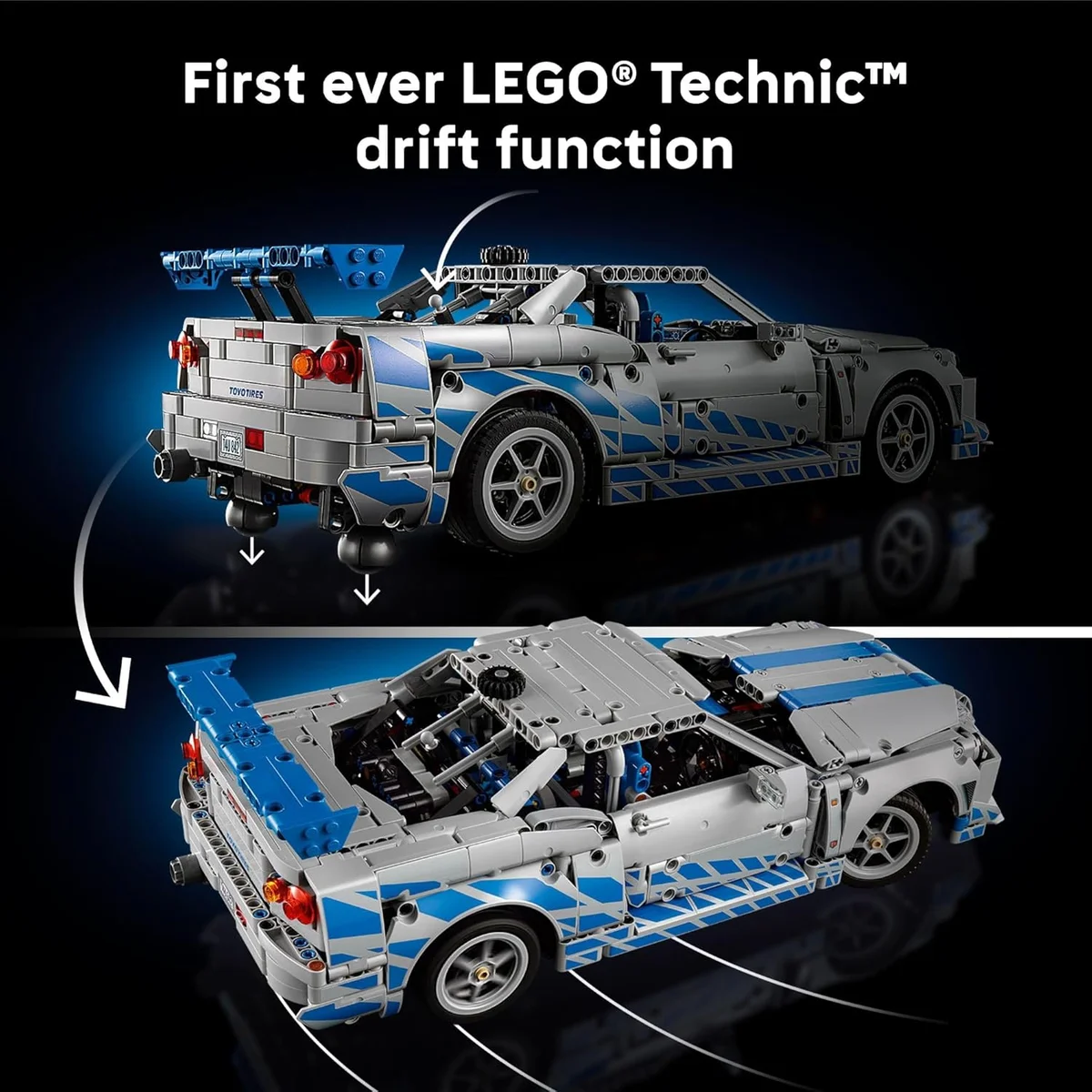 LEGO Technic 2 Fast 2 Furious Nissan Skyline GT-R (R34) Car Model 42210 Drift Function Multicolor New image 5