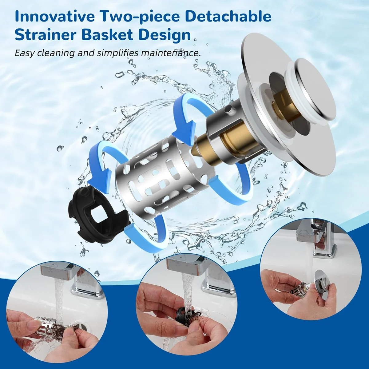 Hibbent Bathroom Sink Drain Strainer 100-12.BDSD2507-2500-C-1P Universal Pop Up Stopper Stainless Steel Removable Filter Chrome New image 3
