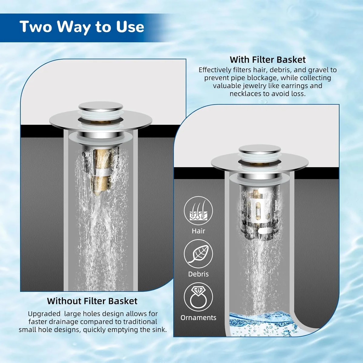 Hibbent Bathroom Sink Drain Strainer 100-12.BDSD2507-2500-C-1P Universal Pop Up Stopper Stainless Steel Removable Filter Chrome New image 4