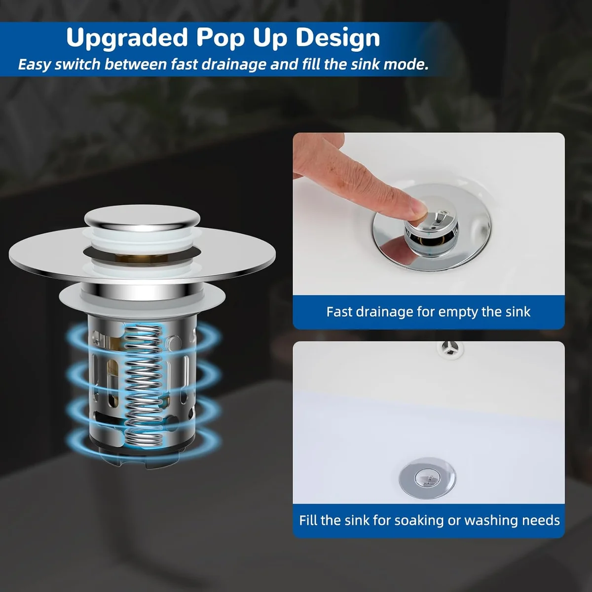 Hibbent Bathroom Sink Drain Strainer 100-12.BDSD2507-2500-C-1P Universal Pop Up Stopper Stainless Steel Removable Filter Chrome New image 6