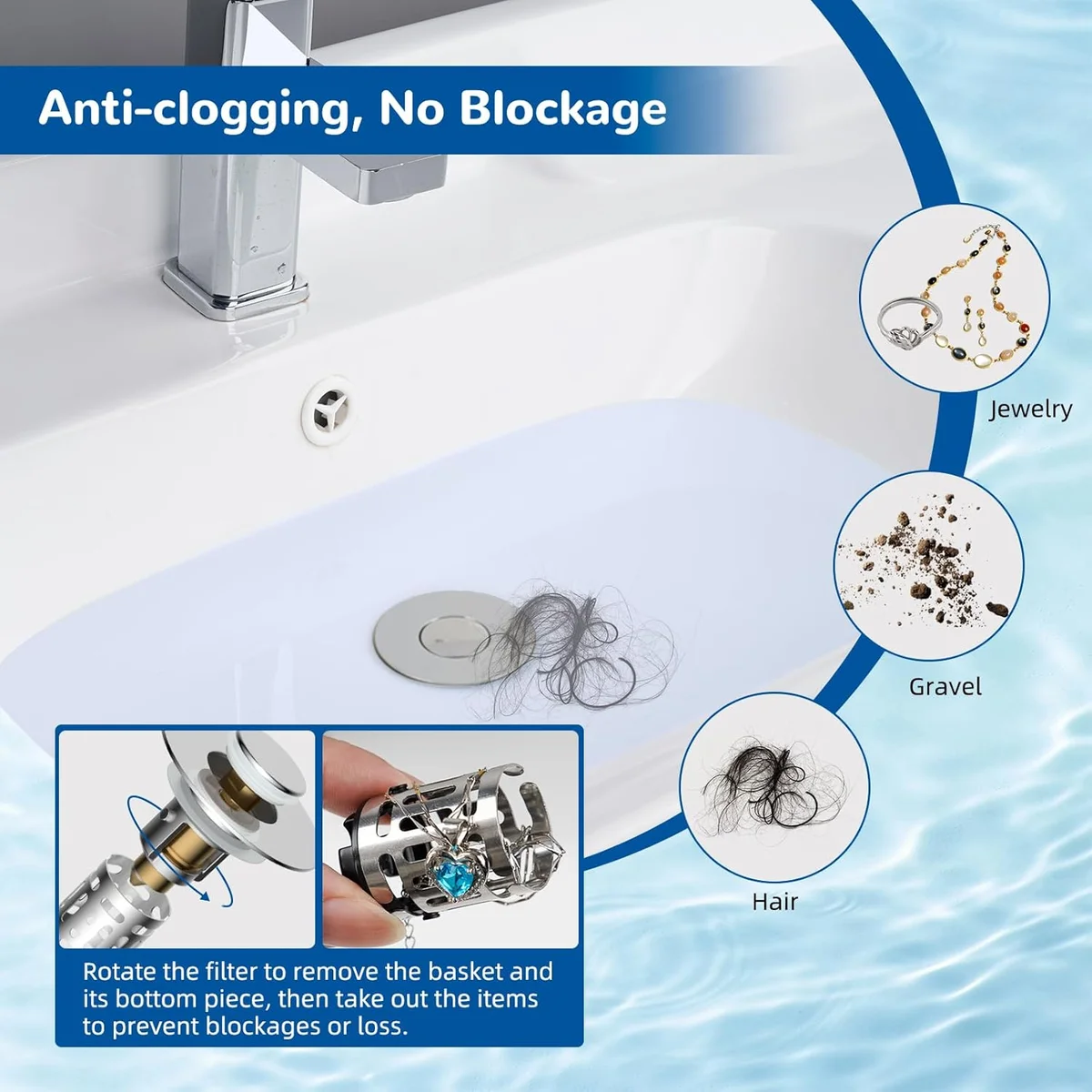 Hibbent Bathroom Sink Drain Strainer 100-12.BDSD2507-2500-C-1P Universal Pop Up Stopper Stainless Steel Removable Filter Chrome New image 2