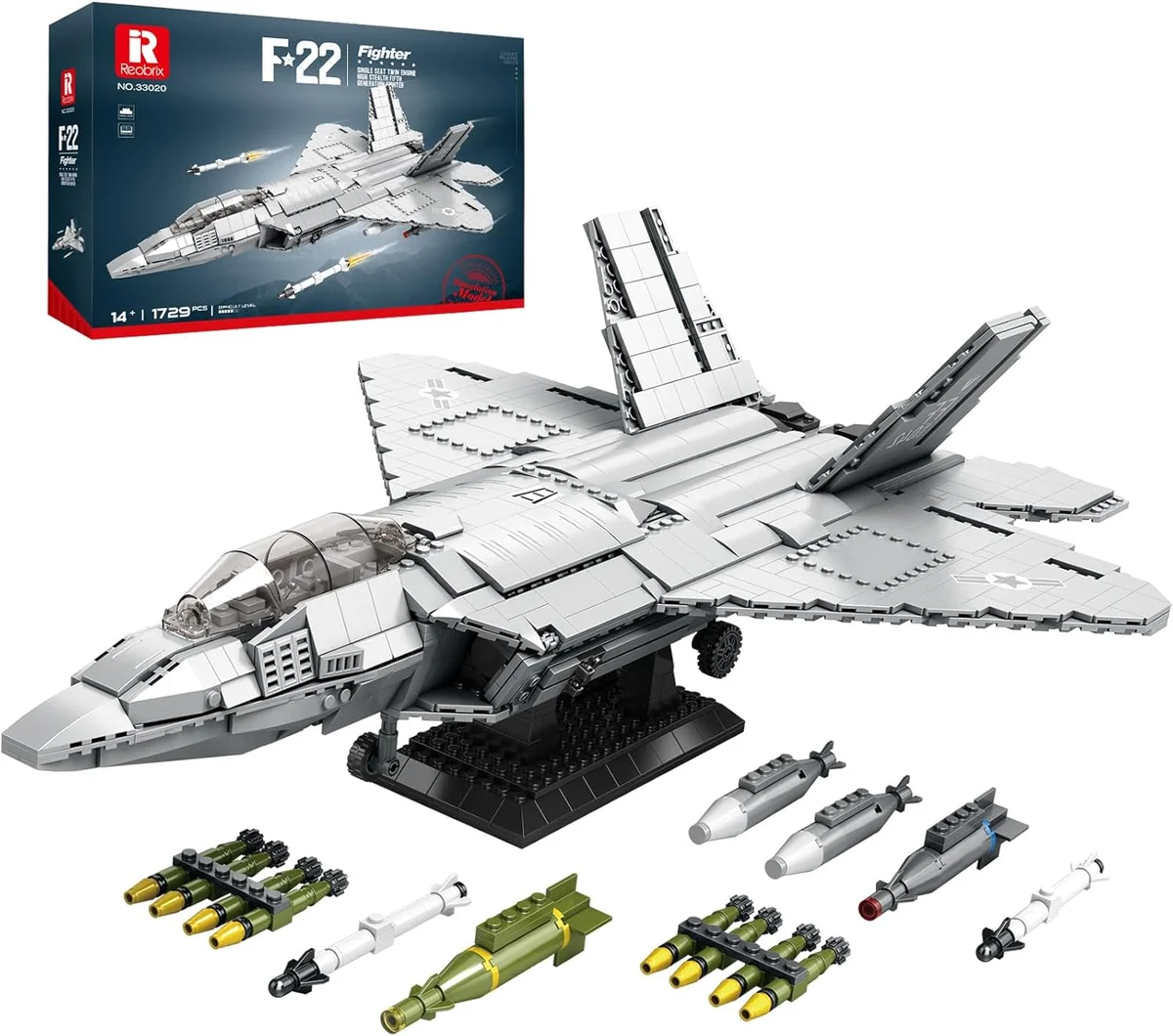 Reobrix F-22 Fighter Jet Building Set Model 33020 1729 PCS Plastic F-22 New