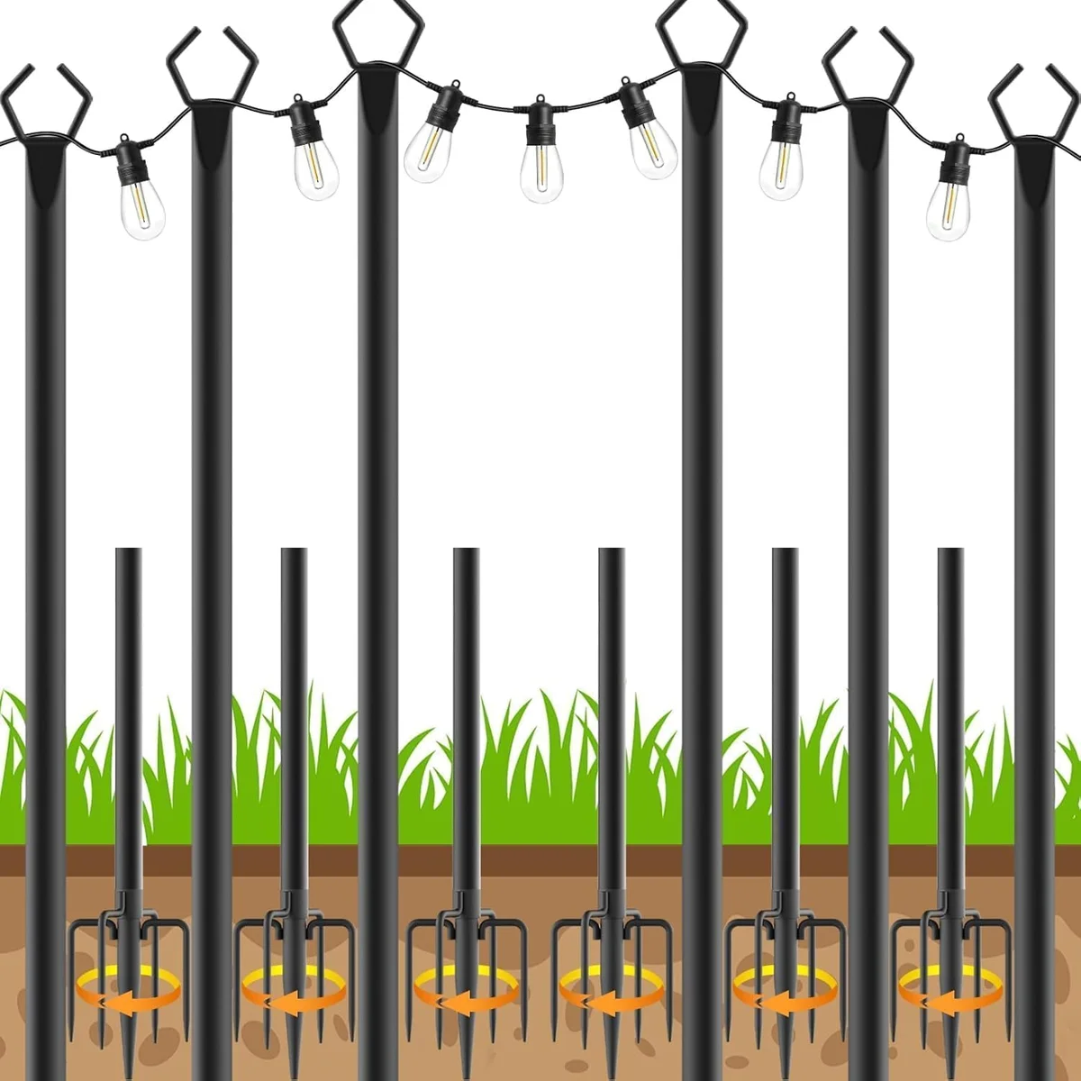 AHRLHR 10 ft Outdoor String Light Poles 6 Pack Metal Adjustable Black New