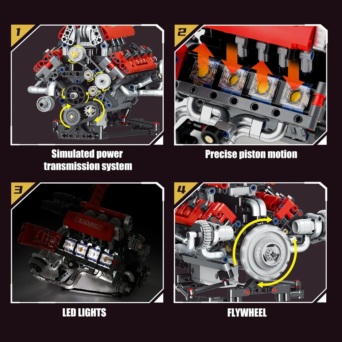 OWNONE 1 V8 Engine Model Kit 660 PCS with Motor, LED Light & App Control - New image 3