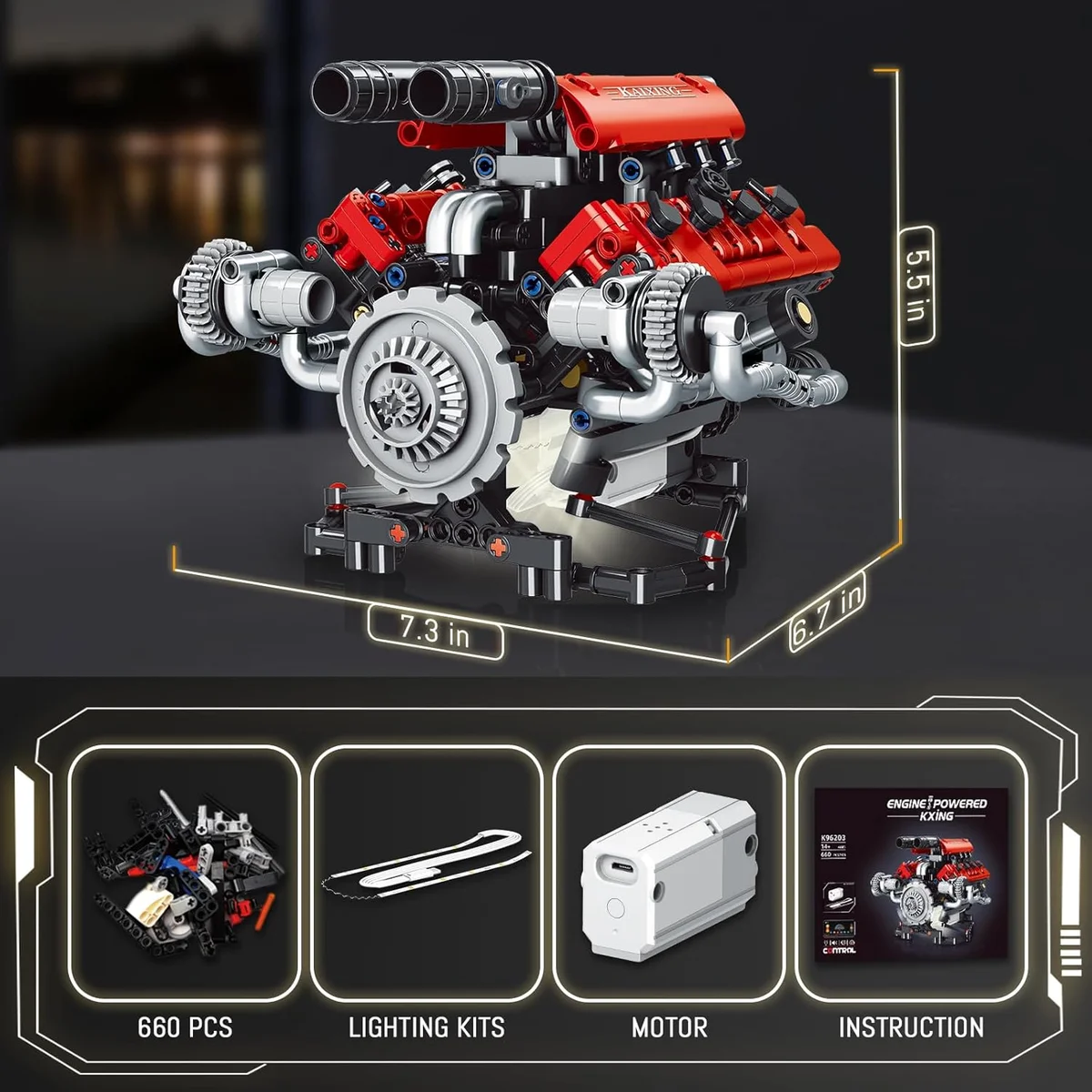 OWNONE 1 V8 Engine Model Kit 660 PCS with Motor, LED Light & App Control - New image 6