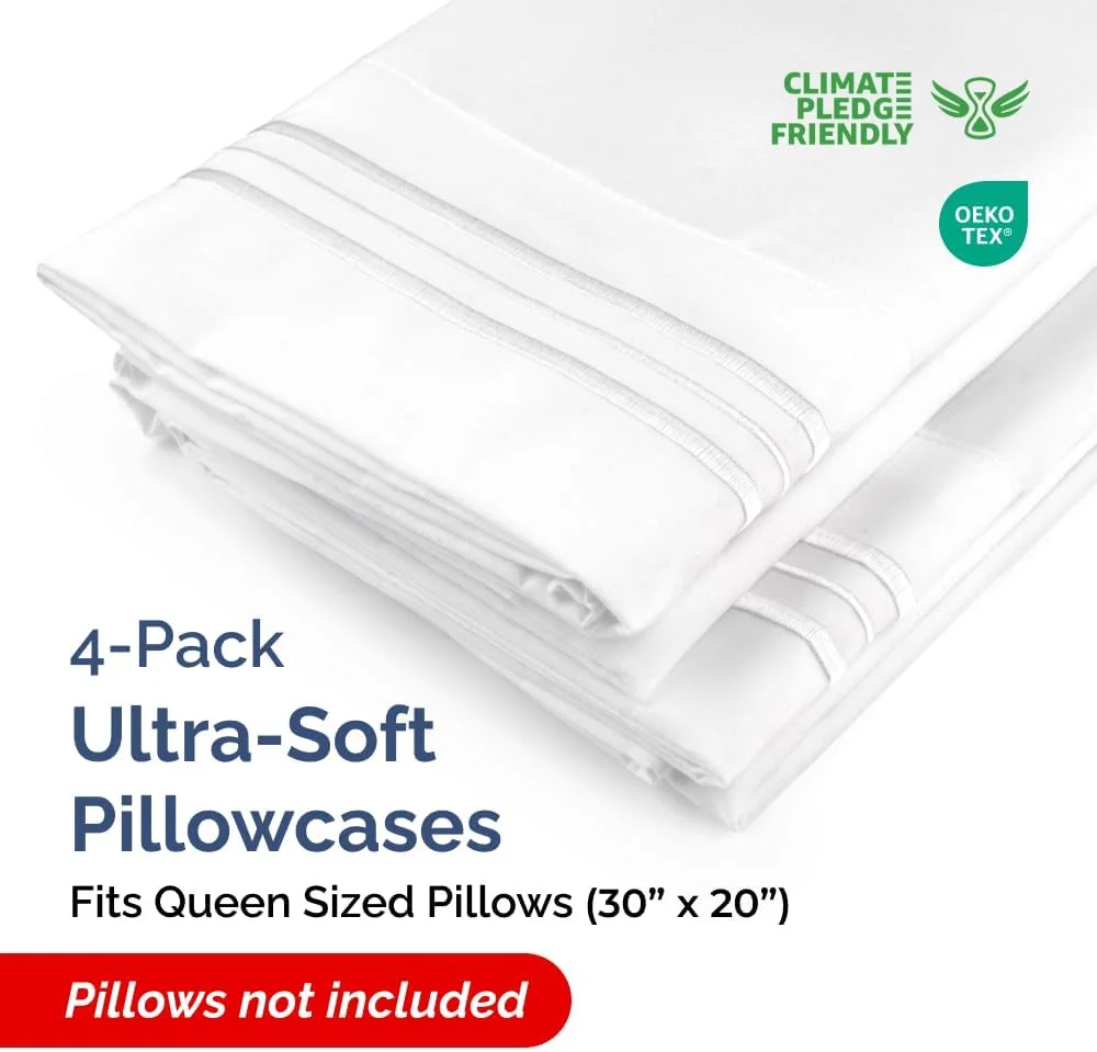 CGK Unlimited Queen Pillow Cases Set of 4 Microfiber Ultra Soft White New image 2