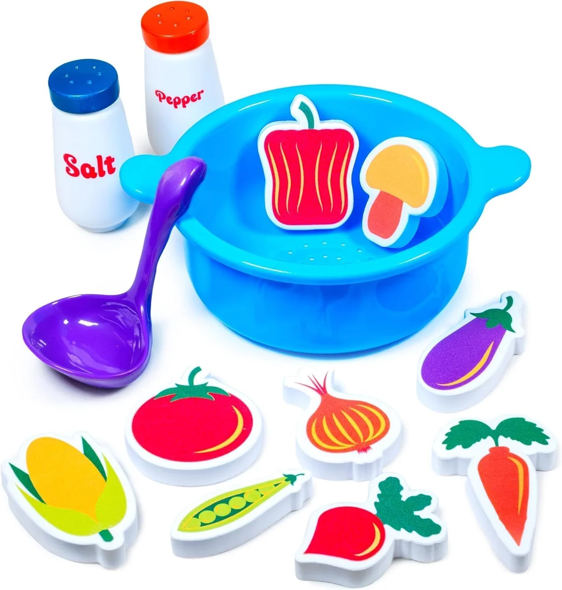 Tub Works Tub Soup Toddler Bath Toy TSPVL Floating Foam Veggies 13-Piece Set Red New