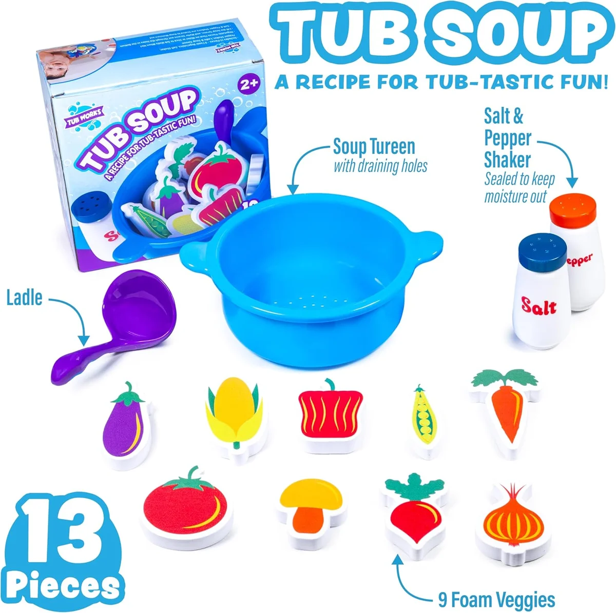 Tub Works Tub Soup Toddler Bath Toy TSPVL Floating Foam Veggies 13-Piece Set Red New image 4