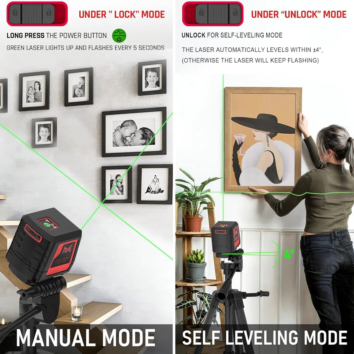 Motovera Self Leveling Laser Level LL-T2 100ft Green Cross Line with Tripod - New image 3