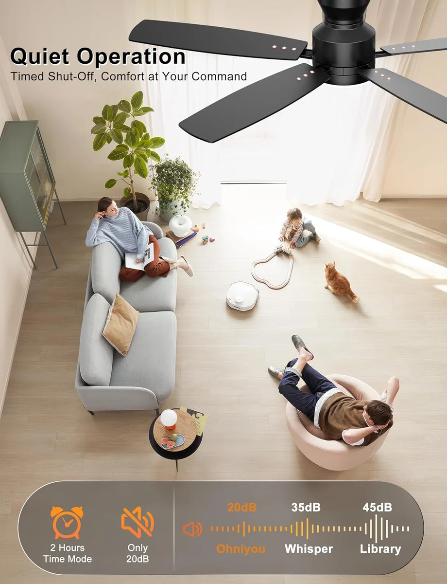 Ohniyou Ceiling Fan with Lights GLX100 52 Inch Low Profile Remote/App Control Black New image 5