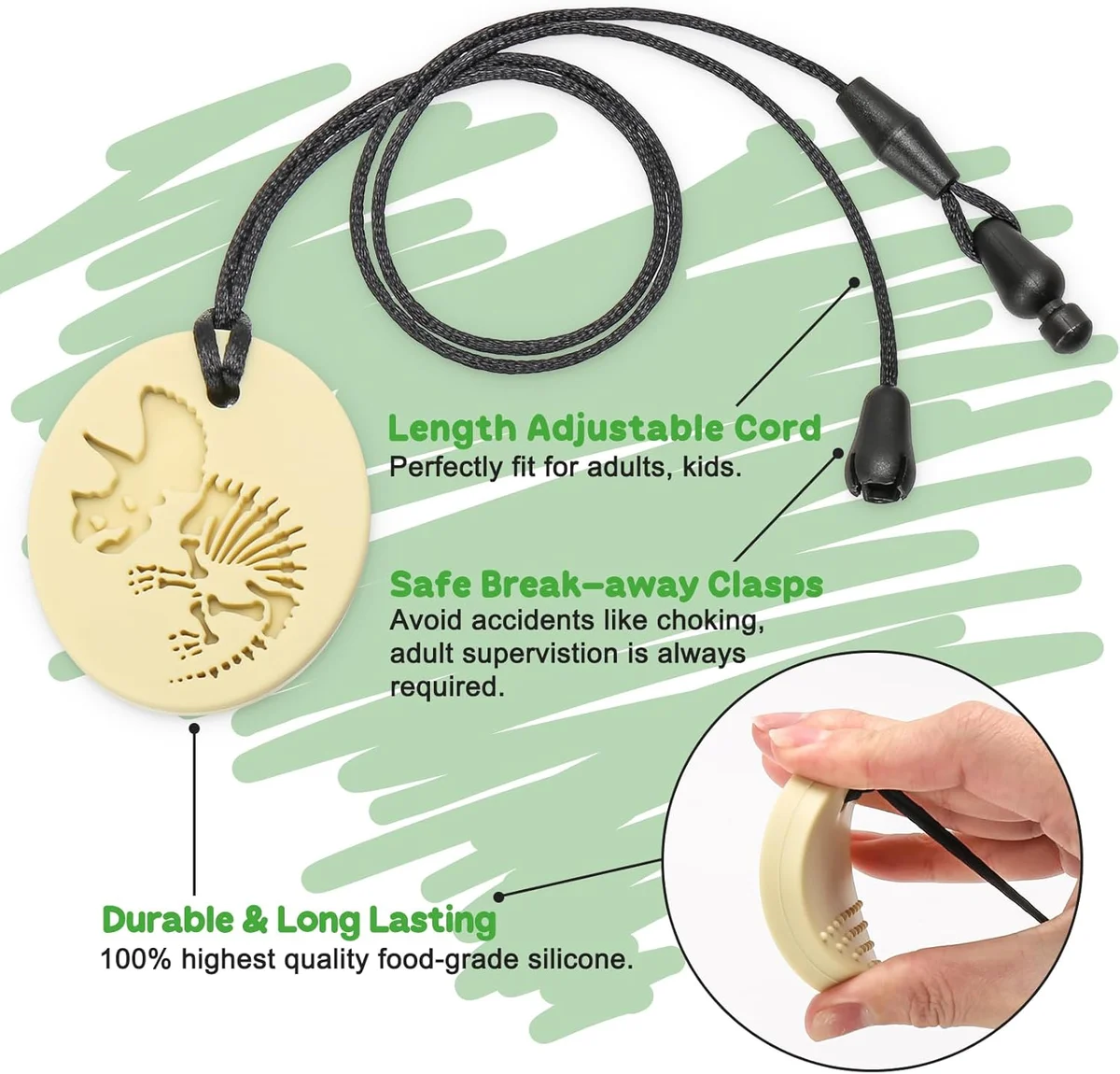 MISSLILI Sensory Chew Necklaces for Aggressive Chewers - Silicone Chewelry for Autism, ADHD - Dinosaur - New image 2