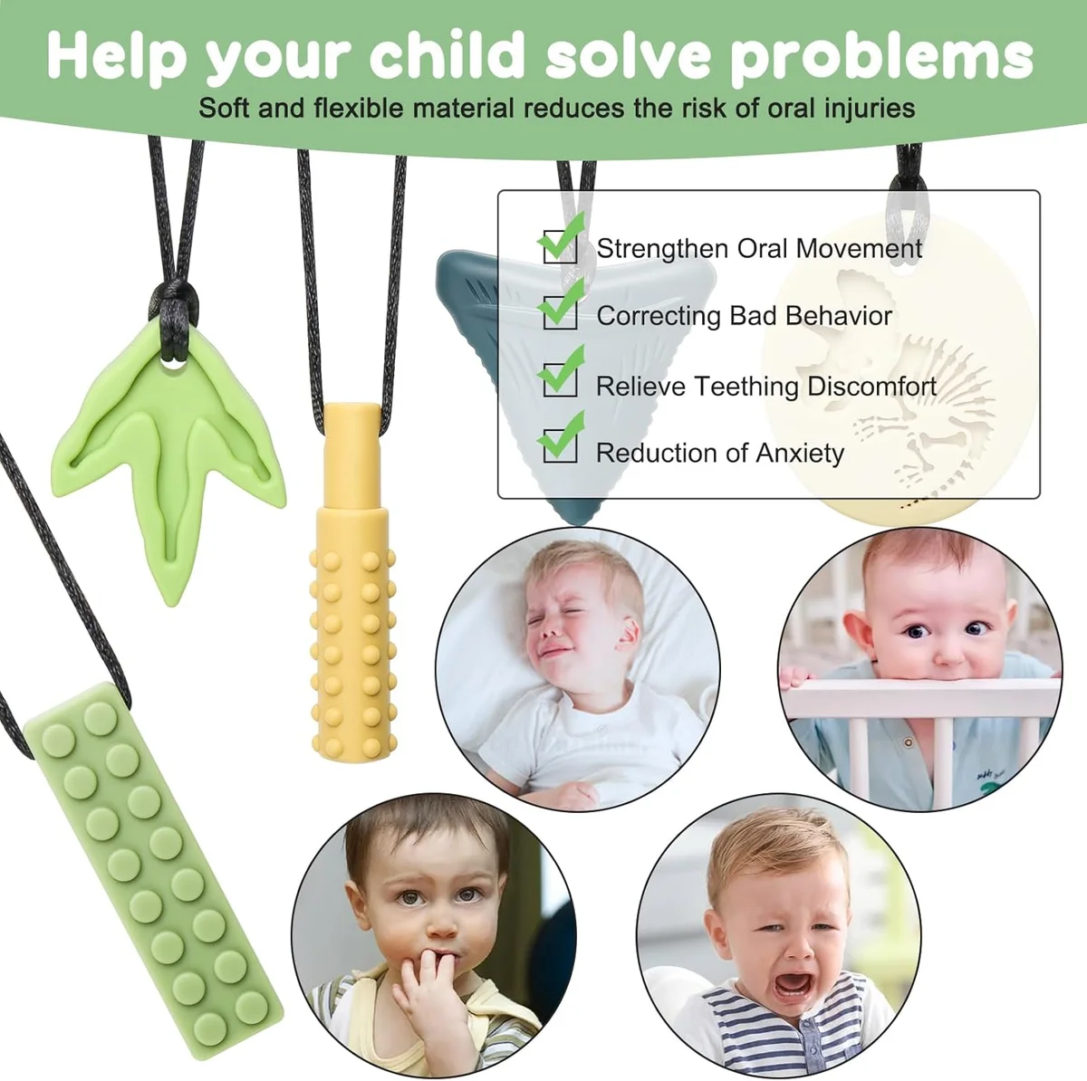 MISSLILI Sensory Chew Necklaces for Aggressive Chewers - Silicone Chewelry for Autism, ADHD - Dinosaur - New image 4