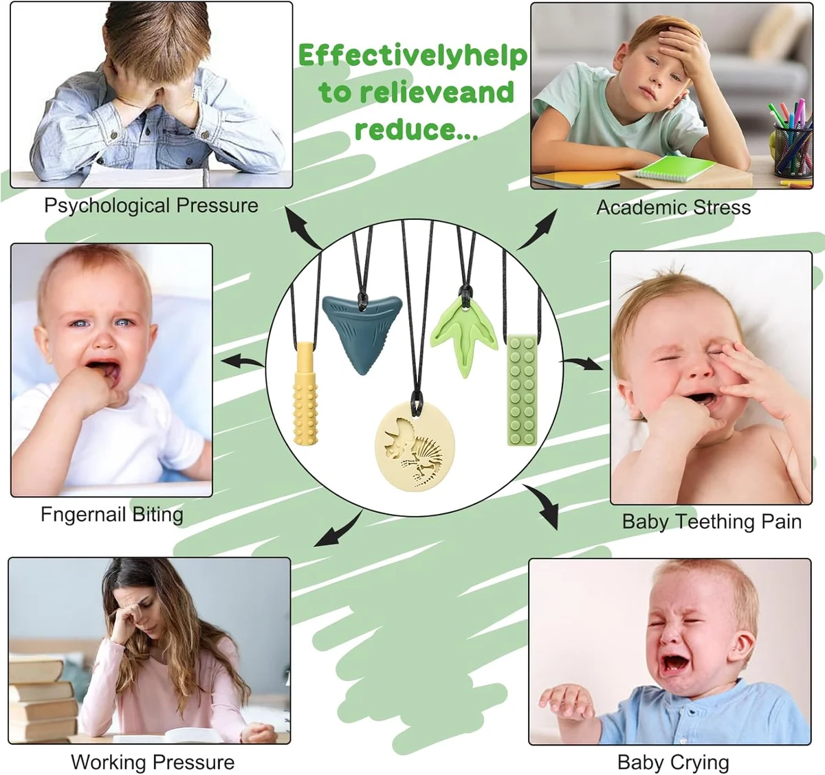 MISSLILI Sensory Chew Necklaces for Aggressive Chewers - Silicone Chewelry for Autism, ADHD - Dinosaur - New image 5
