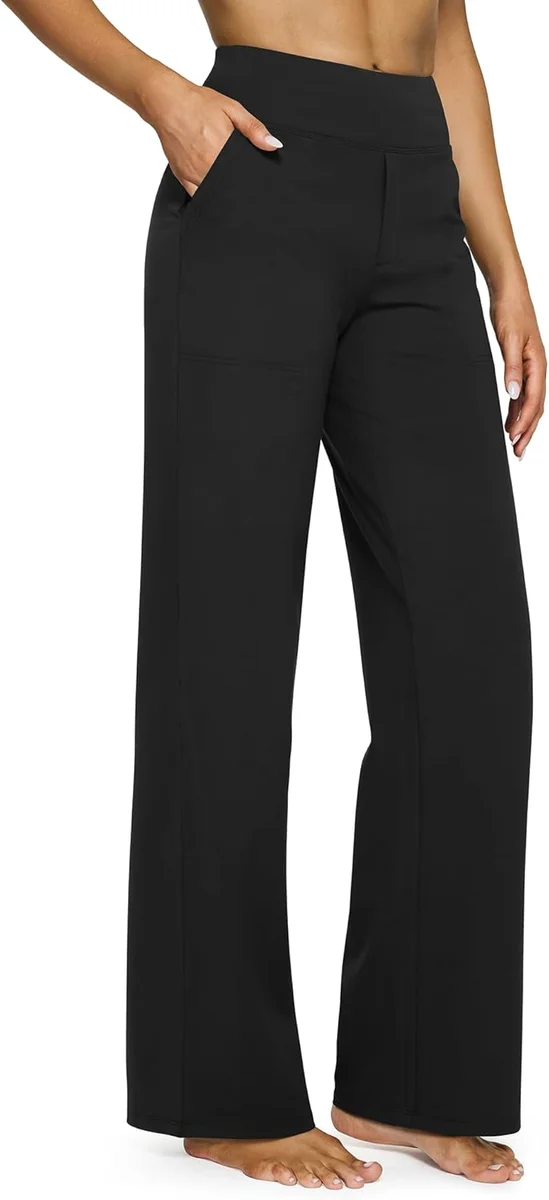 G4Free EverGoing Yoga Pants Wide Leg High Waist Casual Sweatpants GF23J183AC Black New