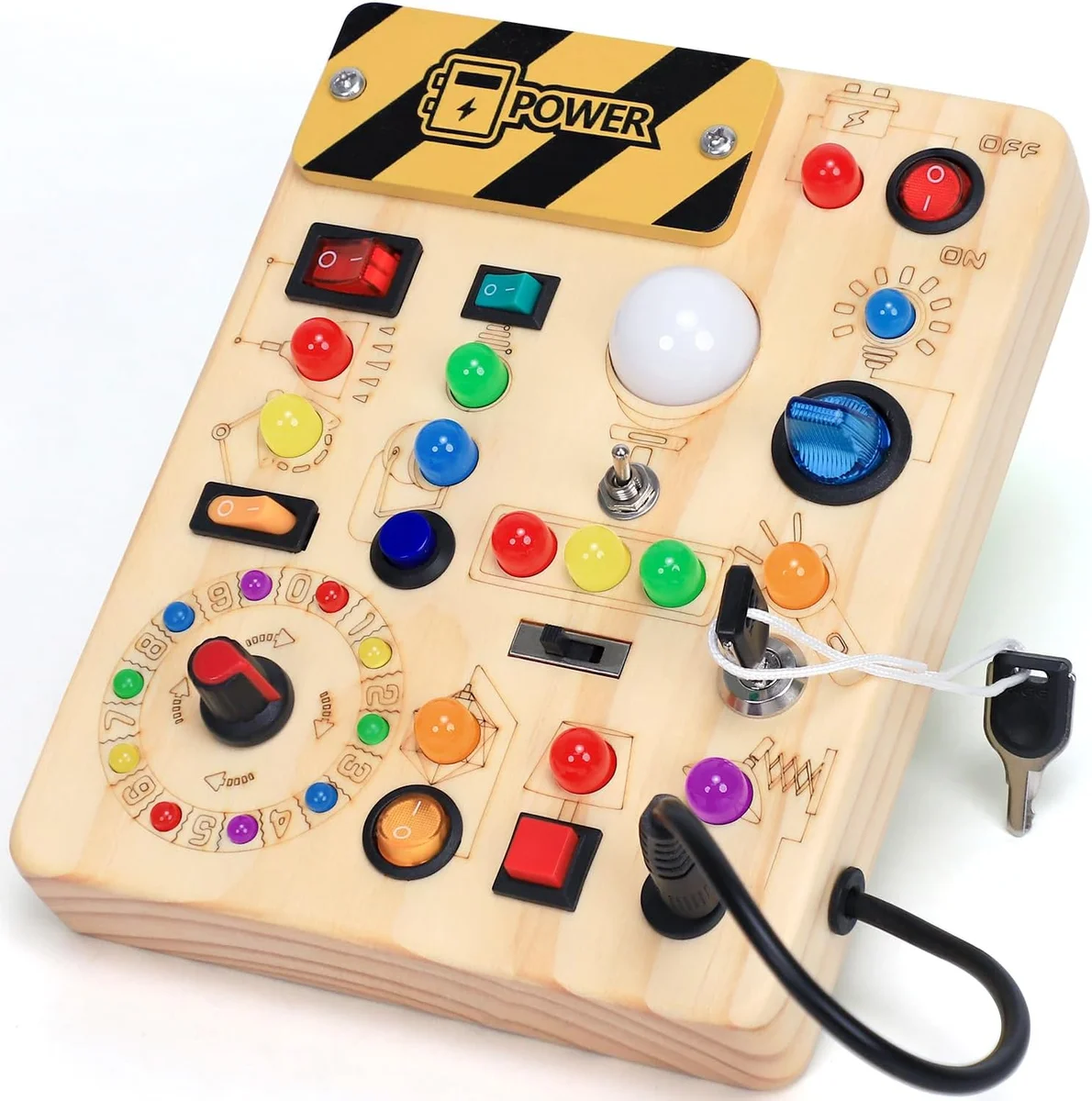 HarVow Busy Board with LED Light Switches Montessori Toys for Toddlers 1-3 Years Old Wood New