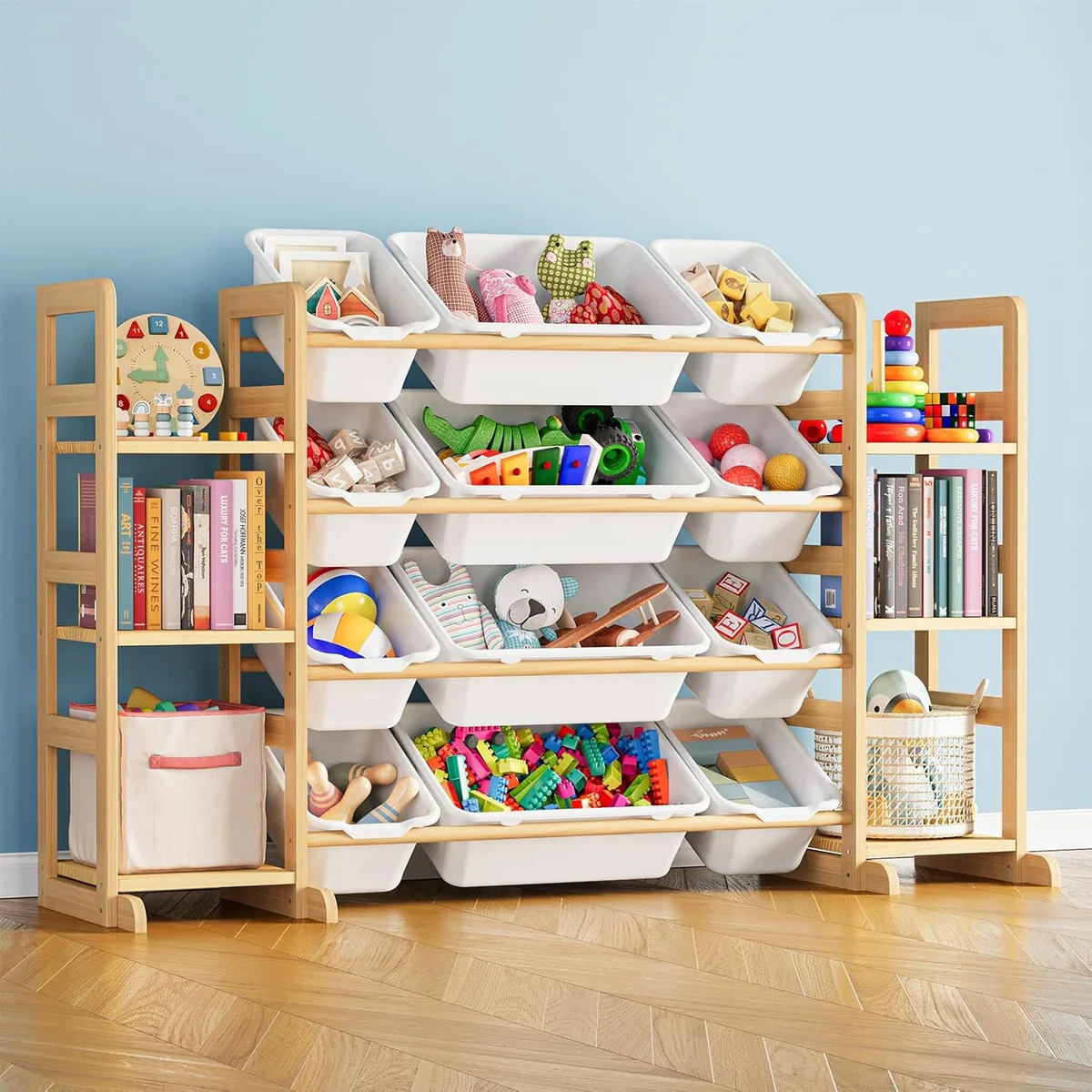 SpaceAid Toy Storage Organizer with 6 Shelves and 12 Bins 61WJSN-01K-3L12W Wood White New
