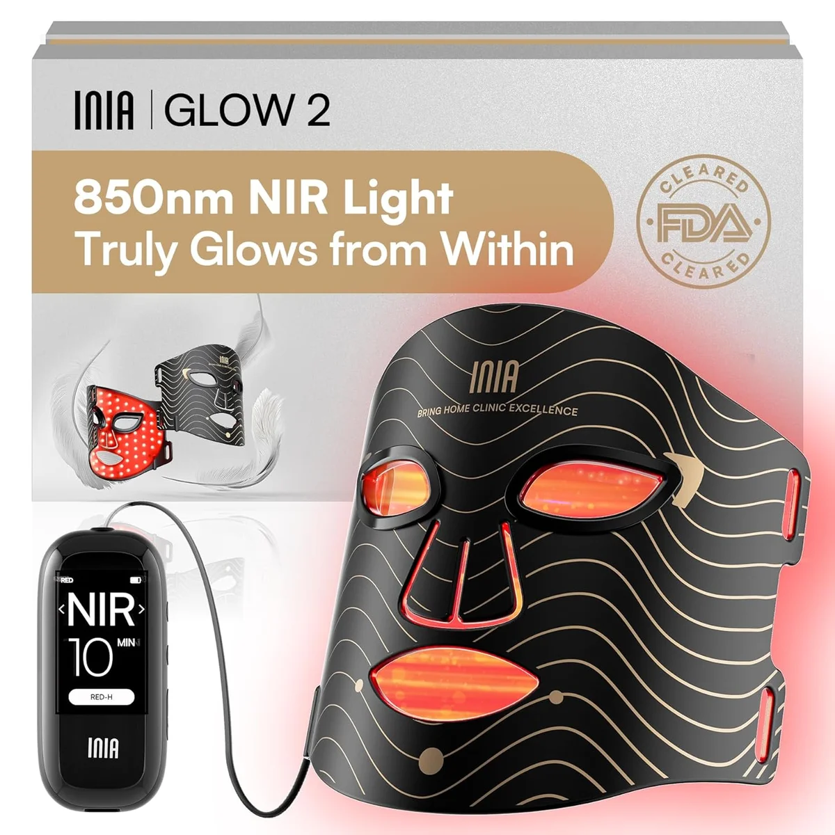 INIA Red Light Therapy Mask 850nm NIR, Red & Blue LED Light Therapy Black New
