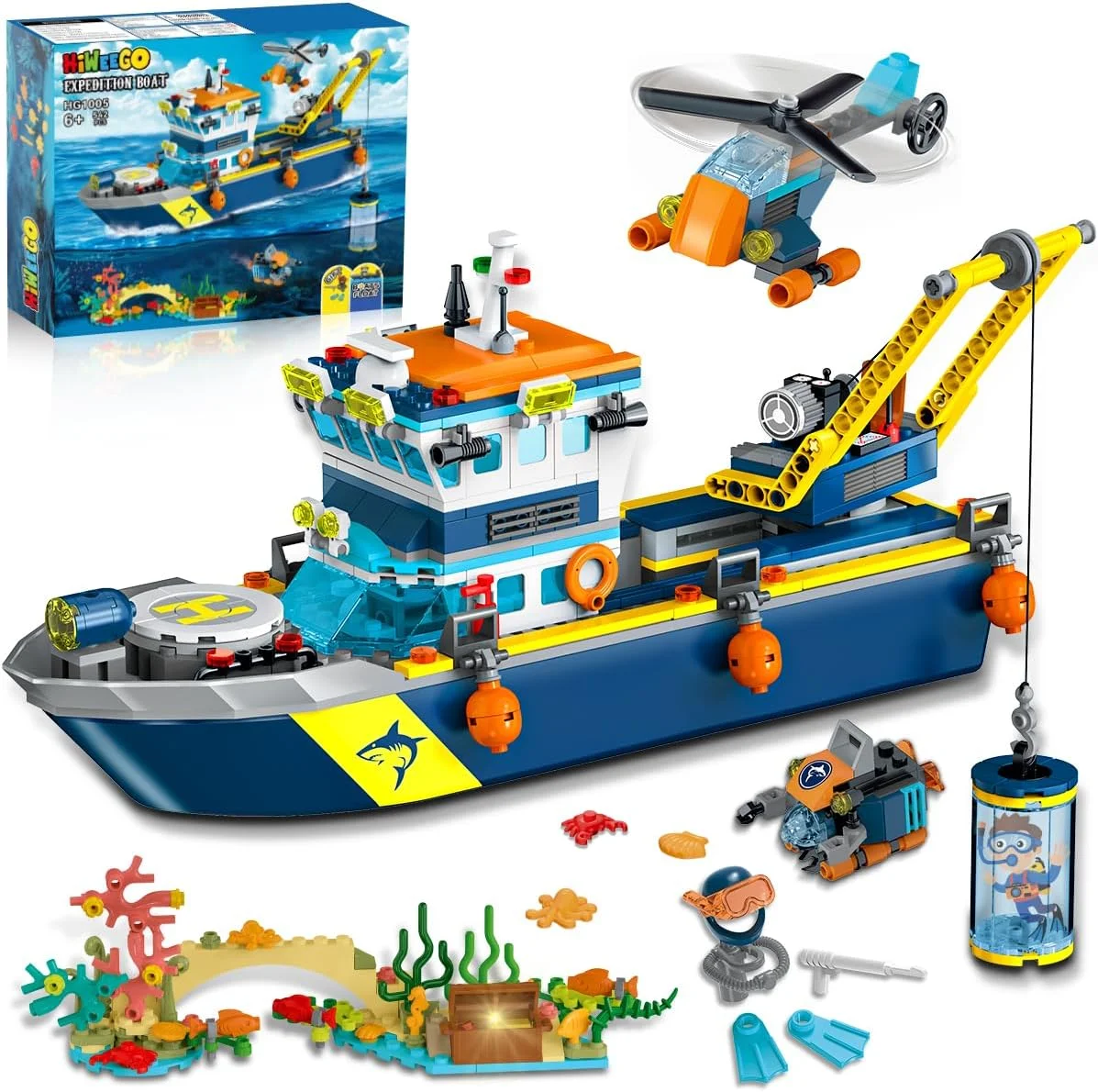 HiWEEGO City Floatable Boat Building Set with LED Light 542 Pieces Blue New