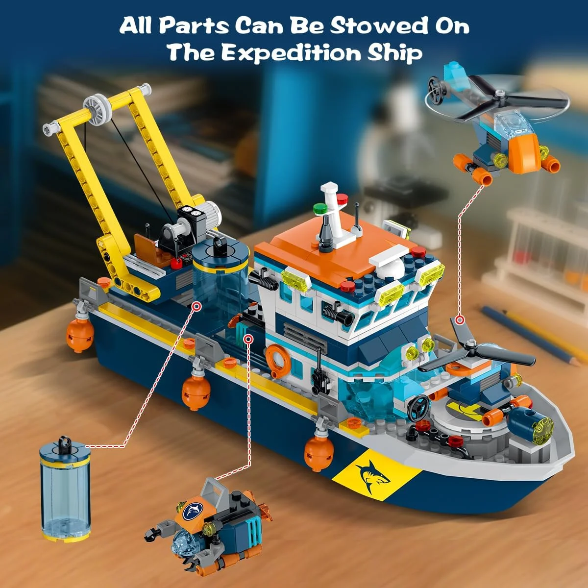 HiWEEGO City Floatable Boat Building Set with LED Light 542 Pieces Blue New image 7