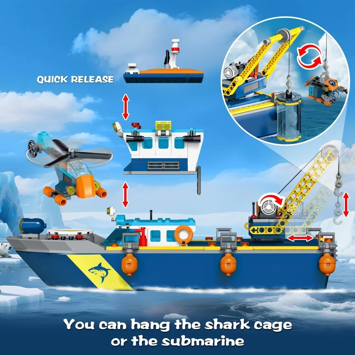 HiWEEGO City Floatable Boat Building Set with LED Light 542 Pieces Blue New image 8