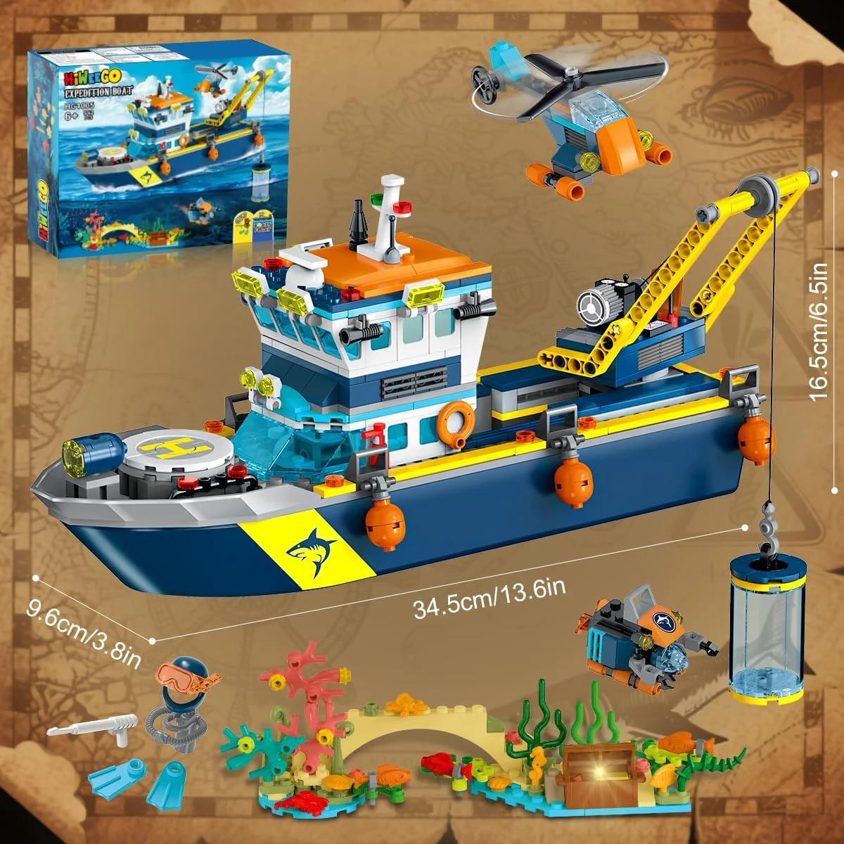 HiWEEGO City Floatable Boat Building Set with LED Light 542 Pieces Blue New image 9
