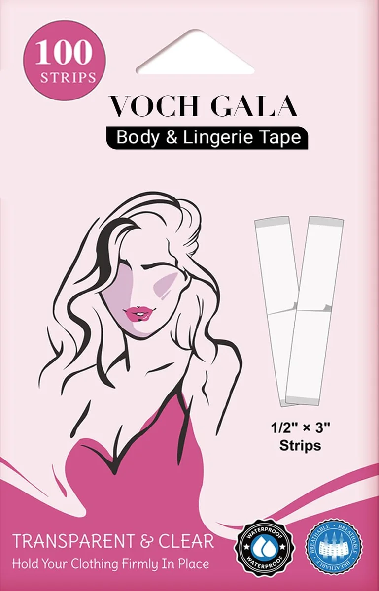 VOCH GALA Double Sided Tape for Clothes & Body VG-BT-FT-002 100 Strips Hypoallergenic Clear New image 9