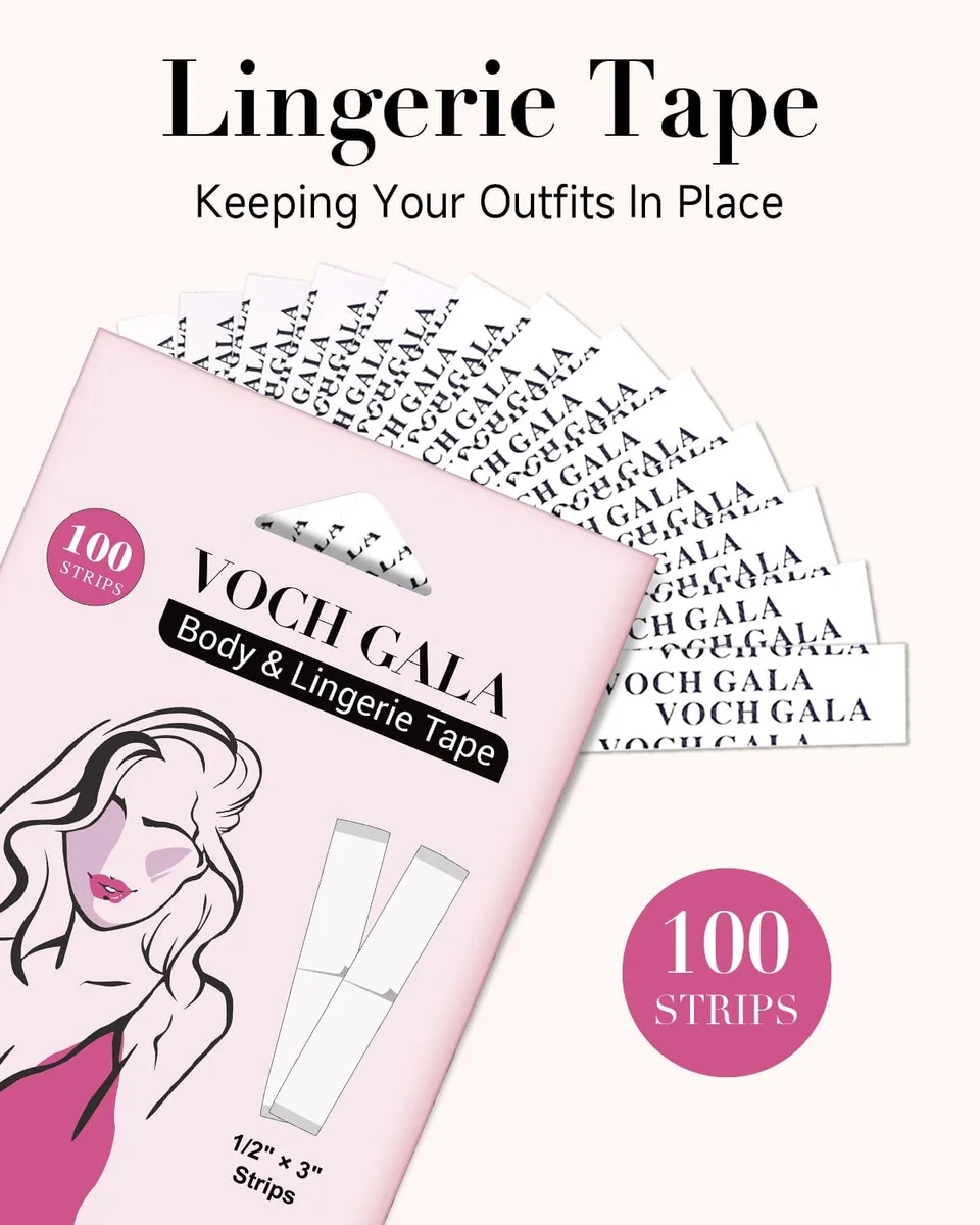 VOCH GALA Double Sided Tape for Clothes & Body VG-BT-FT-002 100 Strips Hypoallergenic Clear New image 10