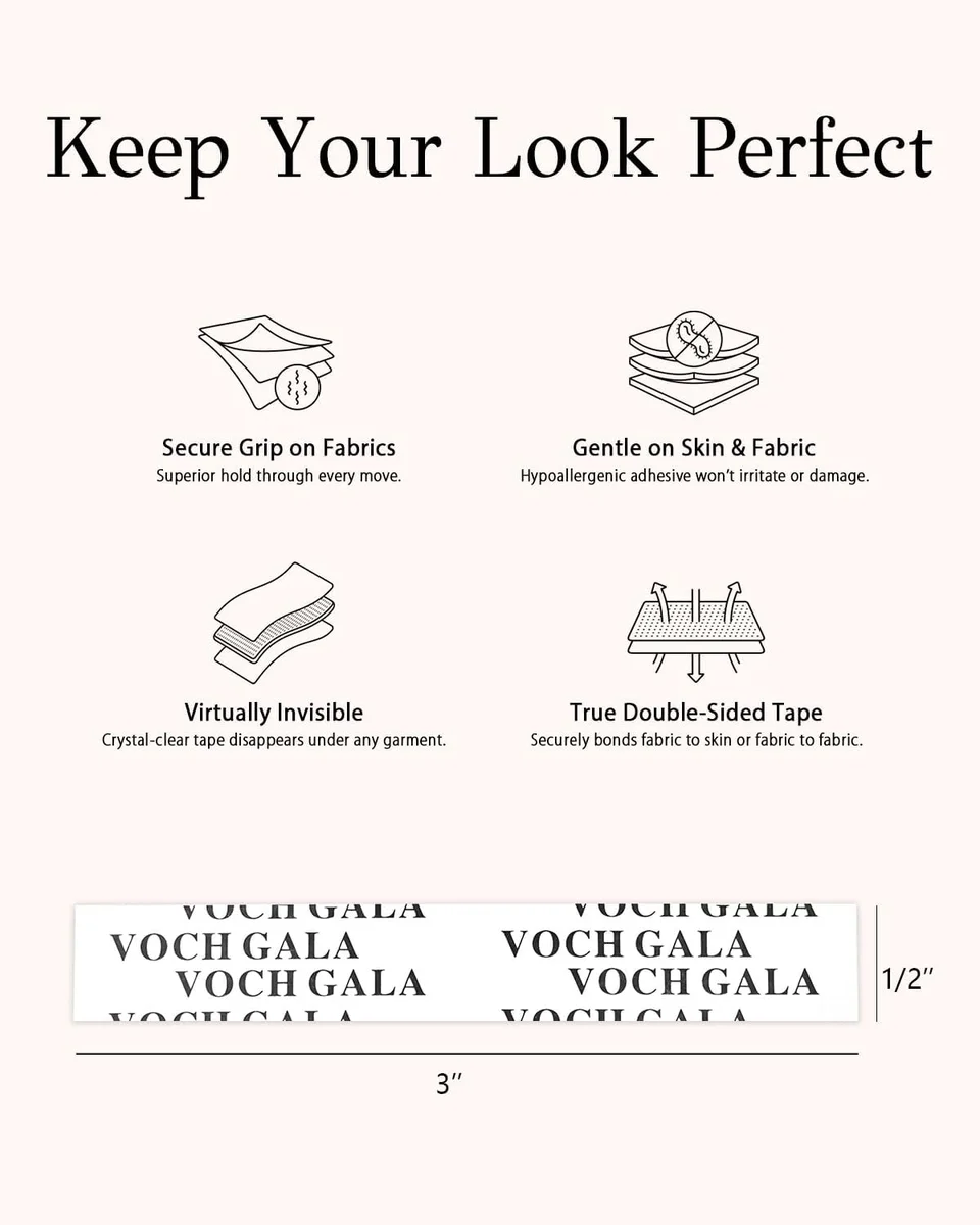 VOCH GALA Double Sided Tape for Clothes & Body VG-BT-FT-002 100 Strips Hypoallergenic Clear New image 12