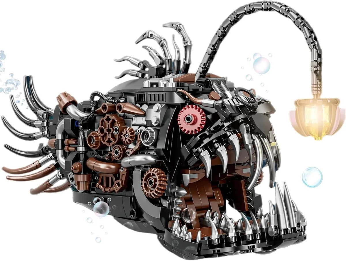 PIVONAX Mechanical Angler Fish Building Block Set 7042 STEM Toy 1038+ Pieces Black New
